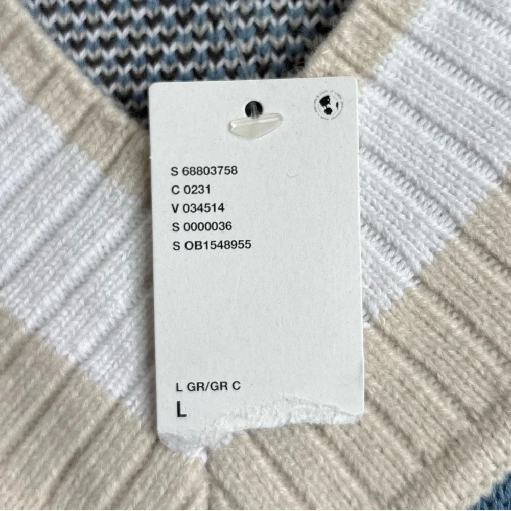 Urban Outfitters Men’s Abstract Pattern V-Neck Sweater Vest Cream Blue Large